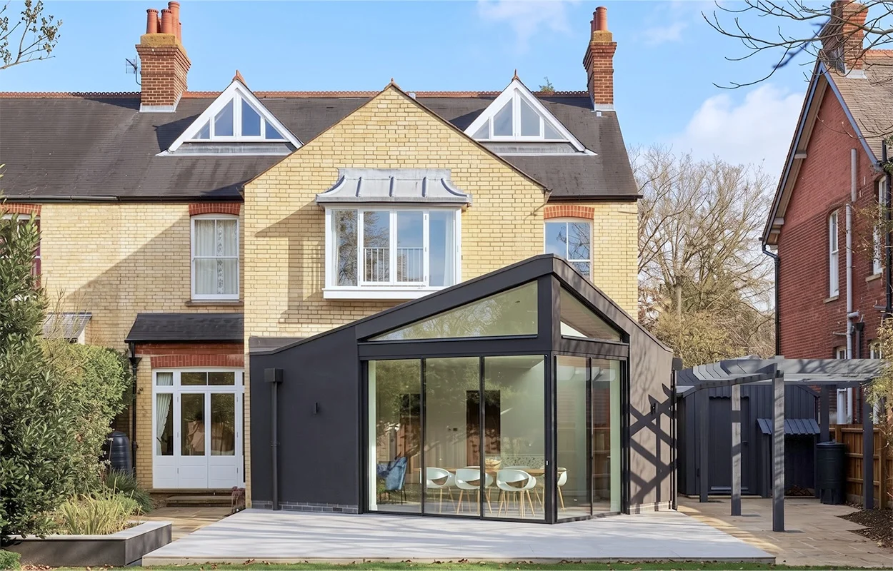 External photo of Lantern House extension with landscaped garden